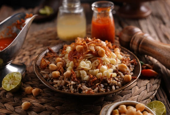 A traditional Egyptian lunch (Koshary) in downtown Cairo