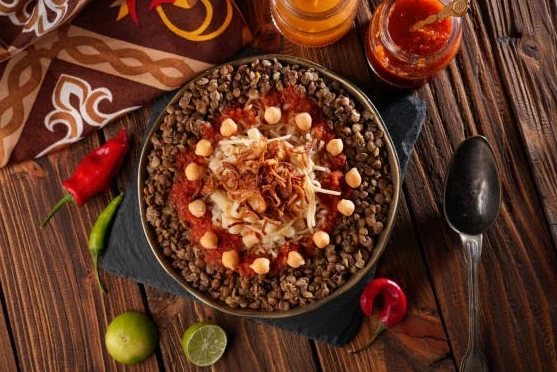 A traditional Egyptian lunch (Koshary) in downtown Cairo